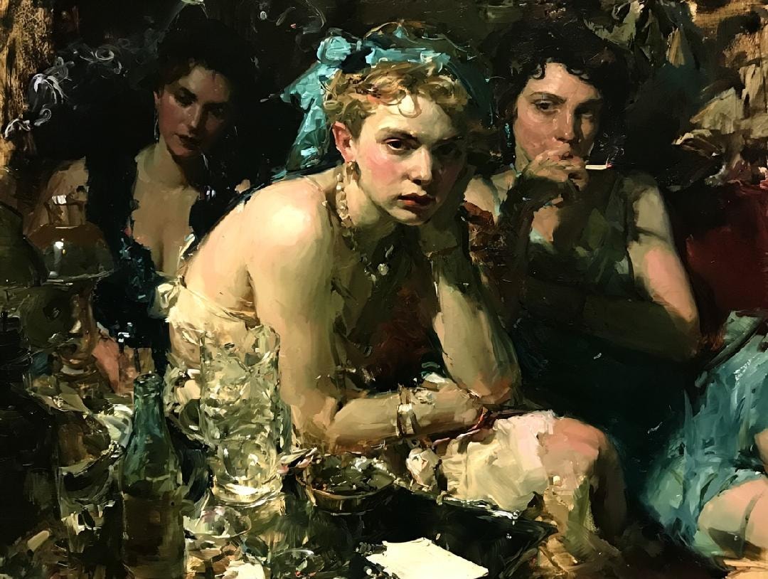 Three women in an intimate scene — evoking the hidden world of Sunset Lodge